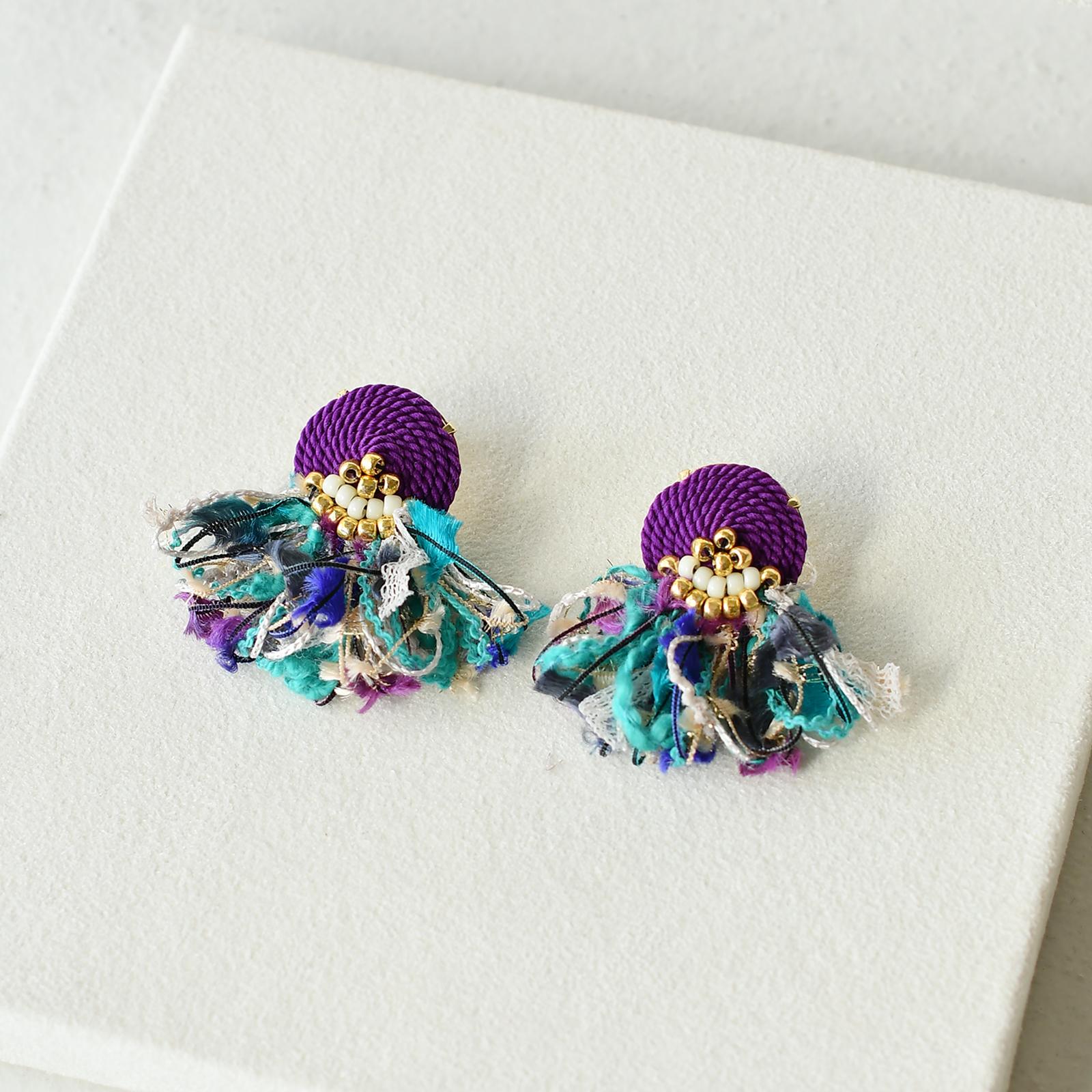 コードモチーフタッセルピアス・イヤリング／ピーコックブルー２