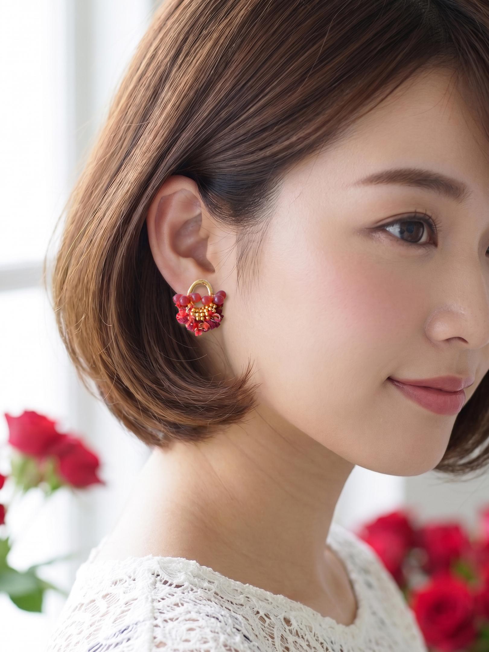 なつ　深紅フリンジの華やかなタッセルピアス/イヤリング | 4枚目