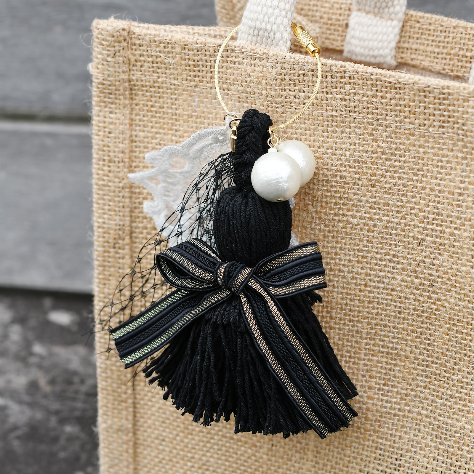 カゴバッグを彩るエレガントチャーム/ブラック | 2枚目