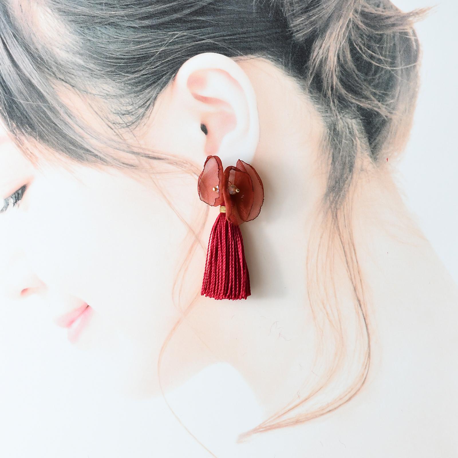 あき　シフォンフラワータッセルピアス・イヤリング/ブラック | 7枚目