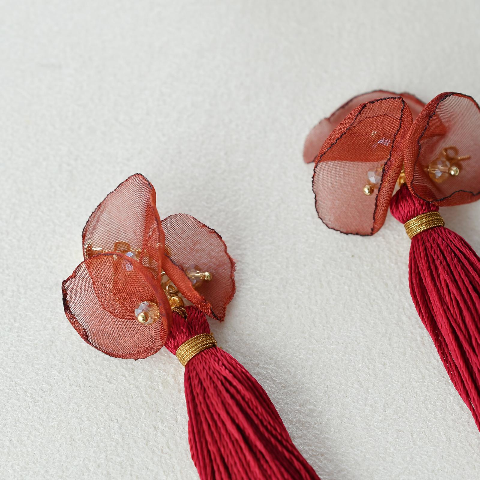 あき　シフォンタッセルピアス・イヤリング/ワインレッド | 3枚目